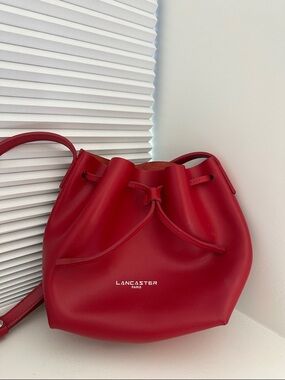 Lancaster Red Leather Drawstring Crossbody Bag
